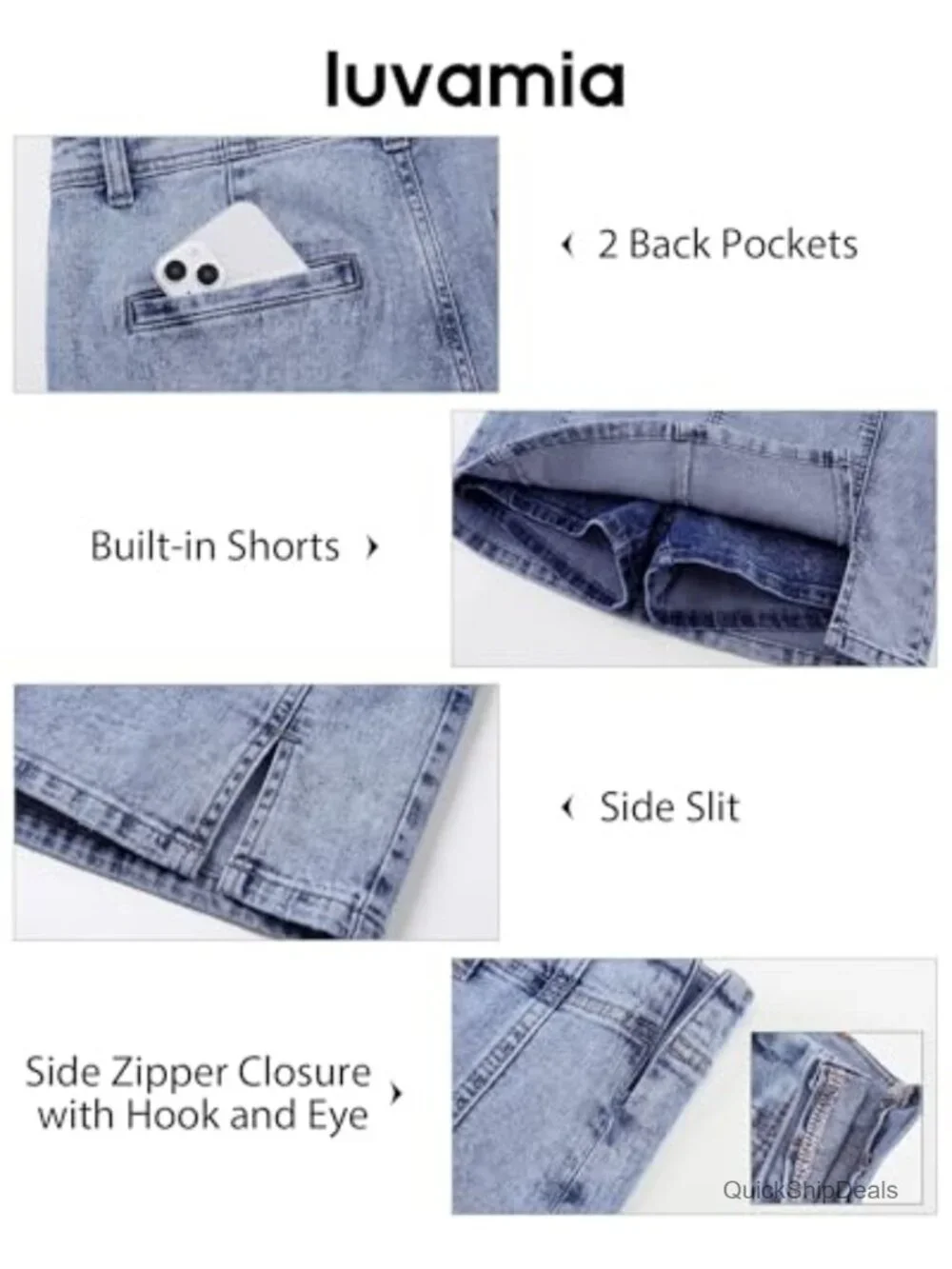 High Waisted Denim Skort with Side Slit and Built-in Shorts, Stretchy Jean Skirt